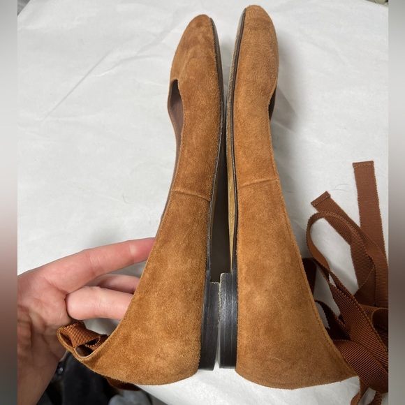 Tabitha Simmons Cognac Kid Suede Daria Ankle-Wrap Flats Sz 6.5 - Picture 14 of 15
